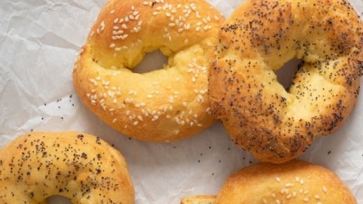A pile of keto-friendly, gluten-free bagels made with Modern Mountain Oat Fiber