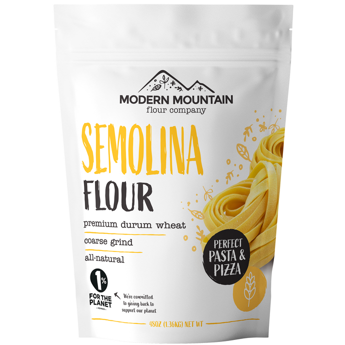 Front view of pouch of semolina flour from Modern Mountain Flour Company